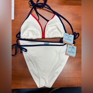 Shade & Shore Cream Bikini with Red and Navy Trim